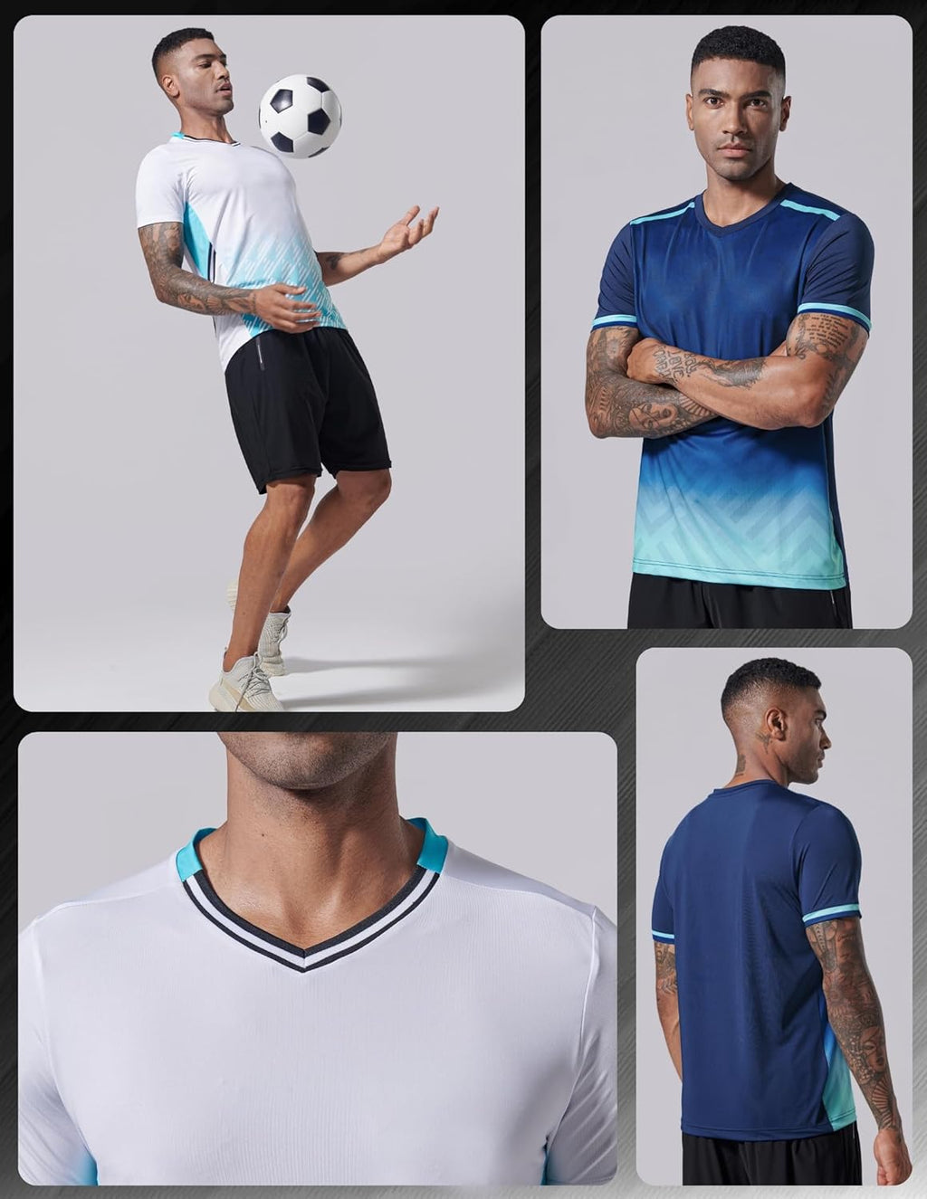 Skiennix Men's V-Neck Dry Fit T-Shirts - 5 Pack Active Athletic Workout Tops | Plus Size Available