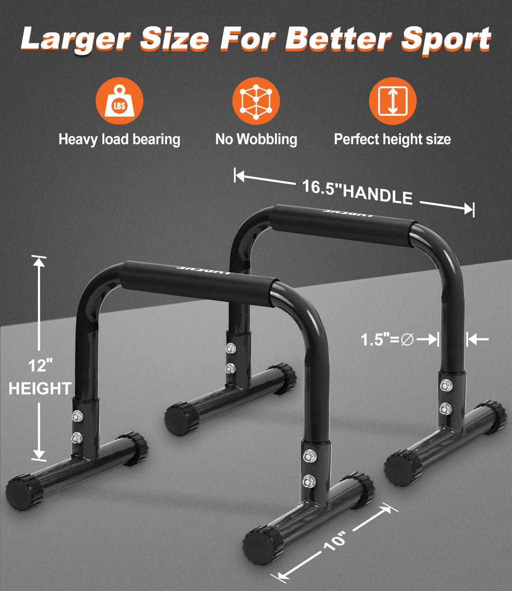 TABEKE Push Up Bar, 12 Inch High Non-Slip Parallettes Bars & Dip Bars With Foam Handles, Heavy-Duty No Wobbling Calisthenics Equipment For Handstand, L-Sit, Gymnastics, Strength Training Home Gym Use