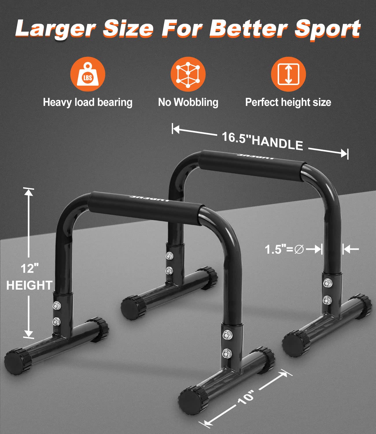 TABEKE Push Up Bar, 12 Inch High Non-Slip Parallettes Bars & Dip Bars With Foam Handles, Heavy-Duty No Wobbling Calisthenics Equipment For Handstand, L-Sit, Gymnastics, Strength Training Home Gym Use