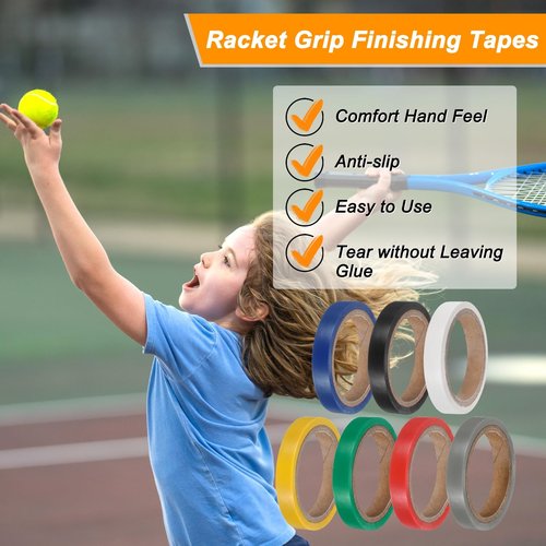 M METERXITY 2-Pack Grip Finishing Tape PVC Racket Wrap Grip Racquet Finishing Tapes for Pickleball/Racquetball/Badminton/Squash/Baseball Bat Handle Black, White