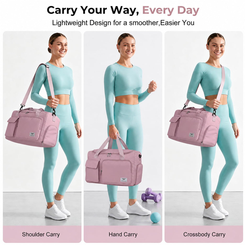 FIORETTO Women's Gym Duffle Bag with Shoes Compartment, 30L Capacity, Ideal for Travel, Gym, Sports, Duffel, Weekender, Pink
