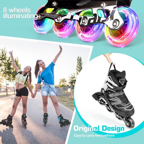 Inline Skates for Kids and Adults, Adjustable Roller Skates Blades for Adult Women Men Girls Boys with Light Up Wheels, Perfect for Indoor Outdoor Backyard Skating
