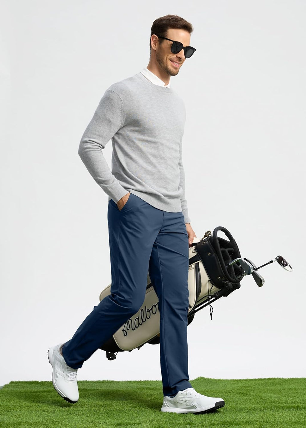 Pudolla Men's Golf Pants - Lightweight Stretch Dress Slacks | Quick-Dry Casual Trousers with Pockets (30"/32"/34")