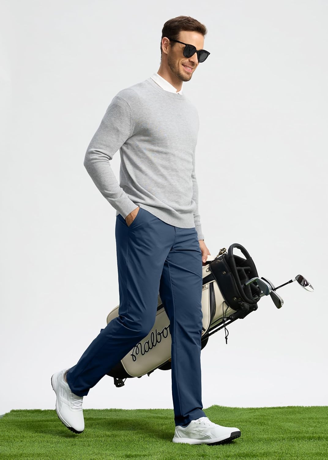 Pudolla Men's Golf Pants - Lightweight Stretch Dress Slacks | Quick-Dry Casual Trousers with Pockets (30"/32"/34")