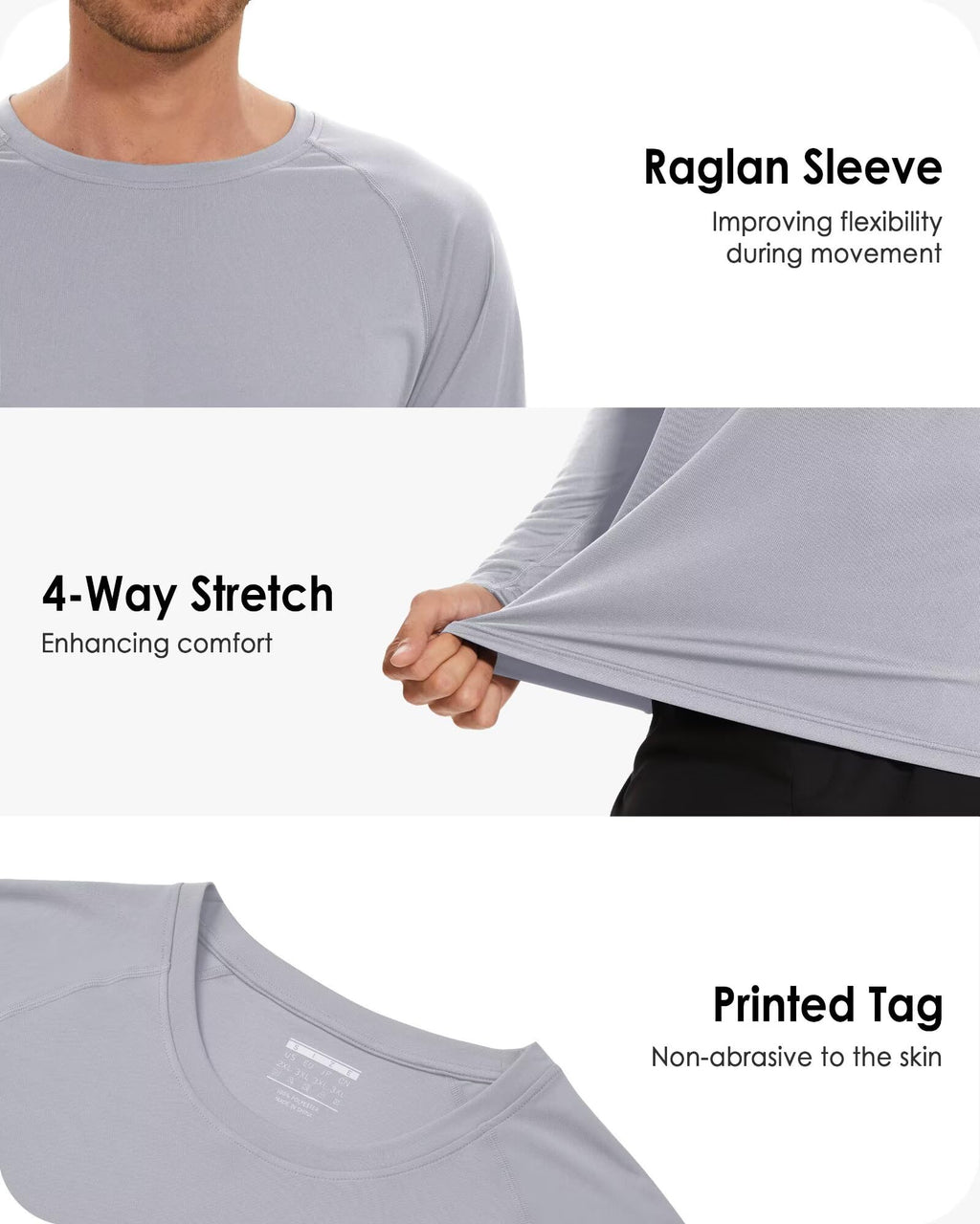 Boladeci Rash Guard for Men SPF Shirts Long Sleeve Lightweight UPF 50+ Sun Protection Swim Workout Shirts Quick Dry UV Surf Water Fishing Tee T-Shirts Gray