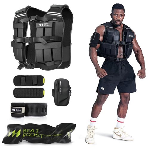 BeatBoost Weighted Vest Men 1-20 lb Weight Vest Adjustable Weights with 2 lb Ankle Weights for Walking Strength Training Running Workout