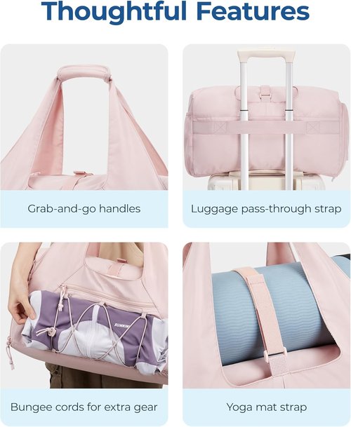 BAGSMART Gym Bag - Lightweight Duffel with Shoe Compartment & Wet Pocket for Yoga | Pink