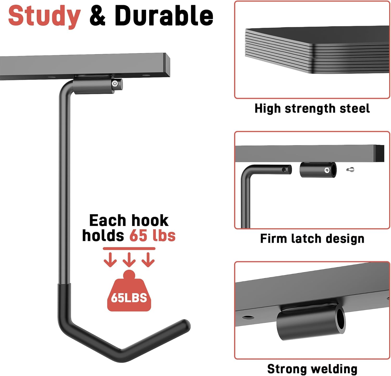 Ultrawall Ceiling Bike Rack - Indoor Bike Storage Hanger for 2 Bikes Horizontally or 4 Bikes Vertically | Adjustable Hooks, 25 Inch