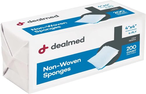 Dealmed Non-Woven Gauze Sponges - 4-Ply, 4" x 4" Absorbent Wound Care for First Aid Kits | 200 Count