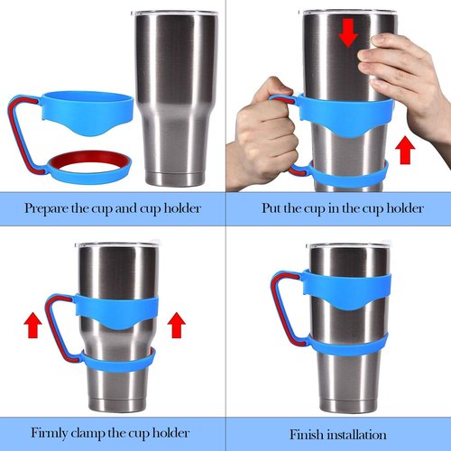Linkidea 3 Pack Tumbler Handle Compatible with 30oz YETI Rambler, OZARK TRAIL Tumbler, Portable Anti Slip Travel Mug Grip (Black, Pink, Blue)