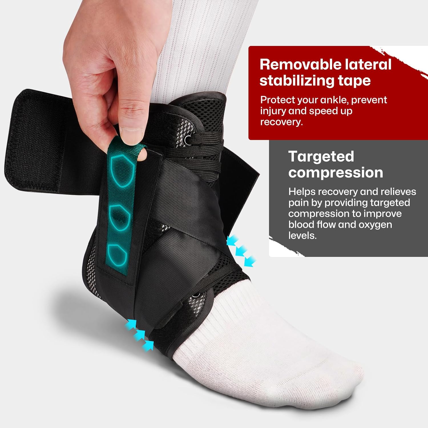 Skiennix Ankle Brace - Quick Lace-Up Support for Sprained Ankle & Plantar Fasciitis Relief | Size M