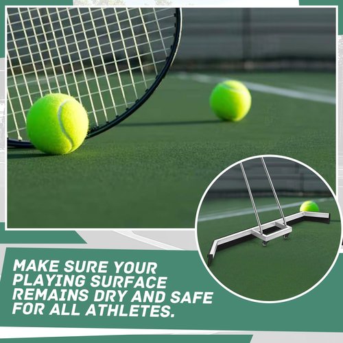 Leyndo 2 Pcs Tennis Court Squeegee 54 inches Floor Broom Commercial with Handle and Wheels Professional Water Remover Stainless Steel Sport Court Accessories, Silver