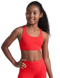 CRZ YOGA Girls Butterluxe Cross Back Sports Bra - Yoga Athletic Casual Tops Scoop Neck Padded Crop Kids Teen Deep Red Large