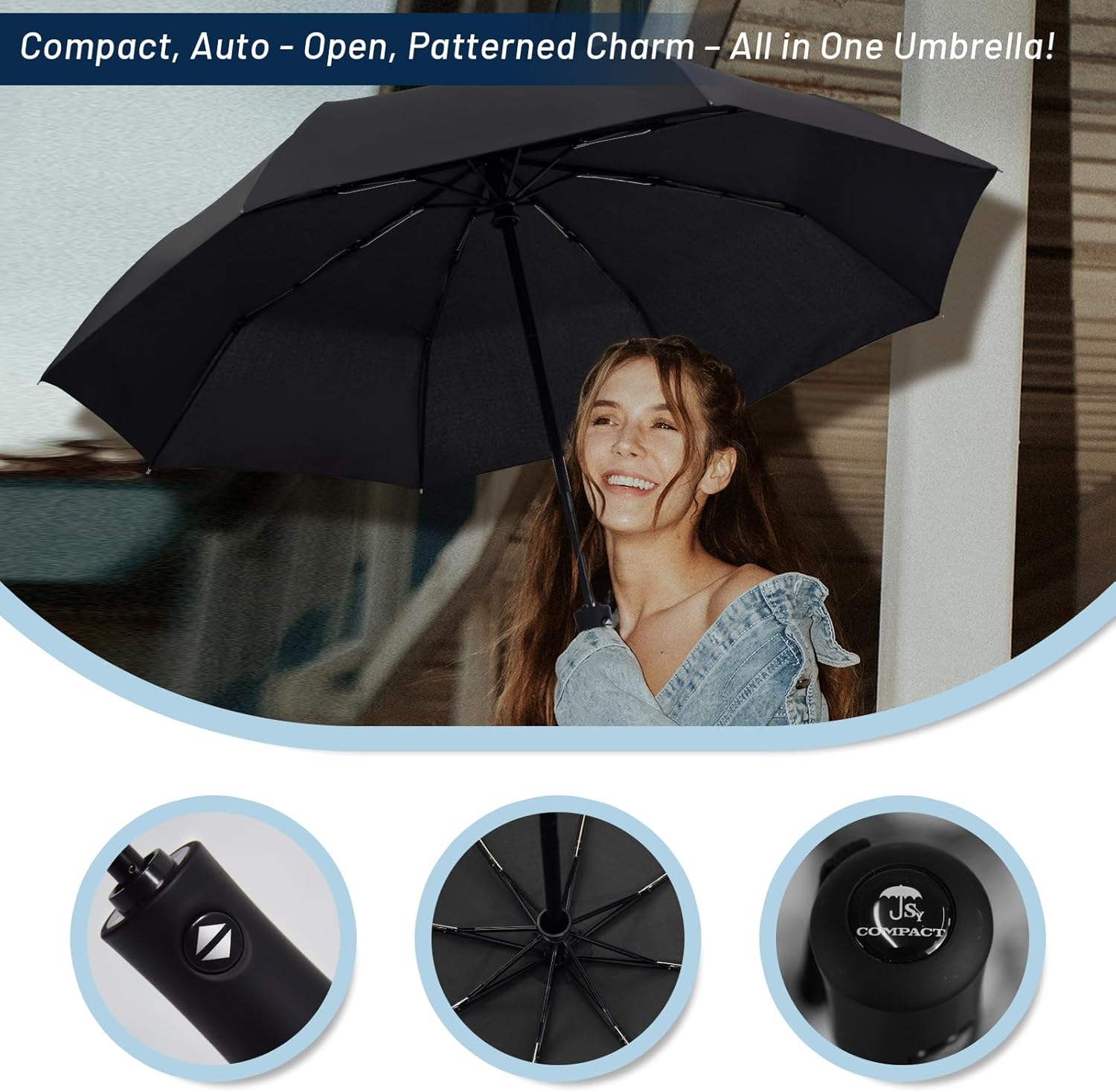 SY COMPACT Travel Umbrella - Windproof Automatic Design with UV Sun Protection | Compact Size