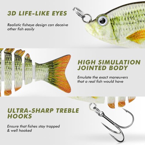 GOTOUR Fishing Lures for Freshwater or Saltwater, Easy to Use for Family Fishing Beginner and Pros, Most Lifelike Jointed Swimbait，Slow Sinking Bass Pike Panfish Walleye Lures, Fishing Gifts for Men