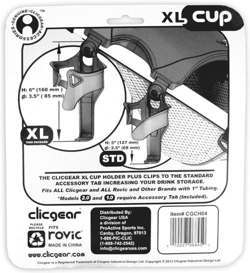 Clicgear Golf Trolley Cup Holder - XL Size for Easy Access | Sleek Black Design