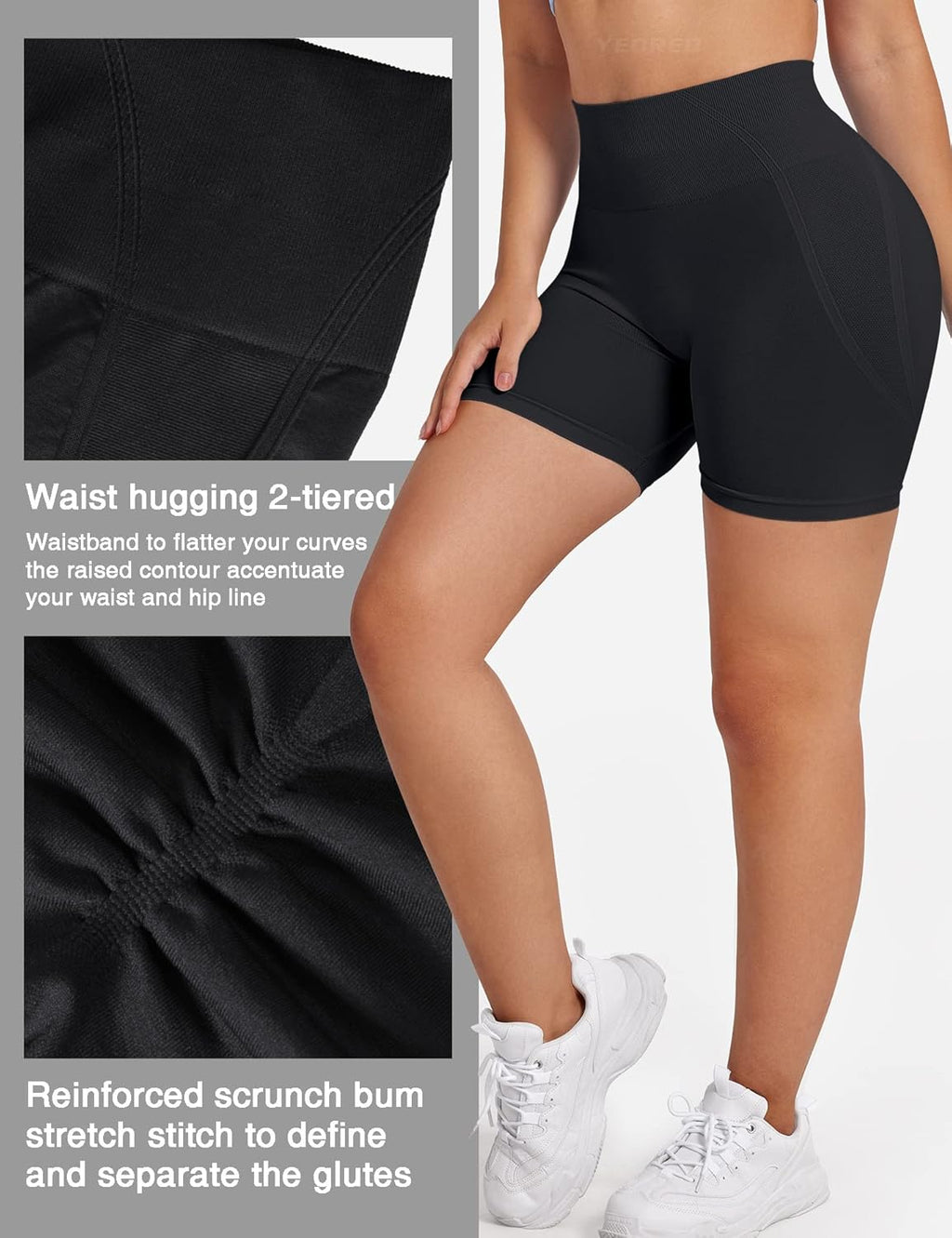YEOREO Seamless Scrunch Workout Shorts - High Waisted Butt Lifting Yoga & Gym Biker Shorts for Women
