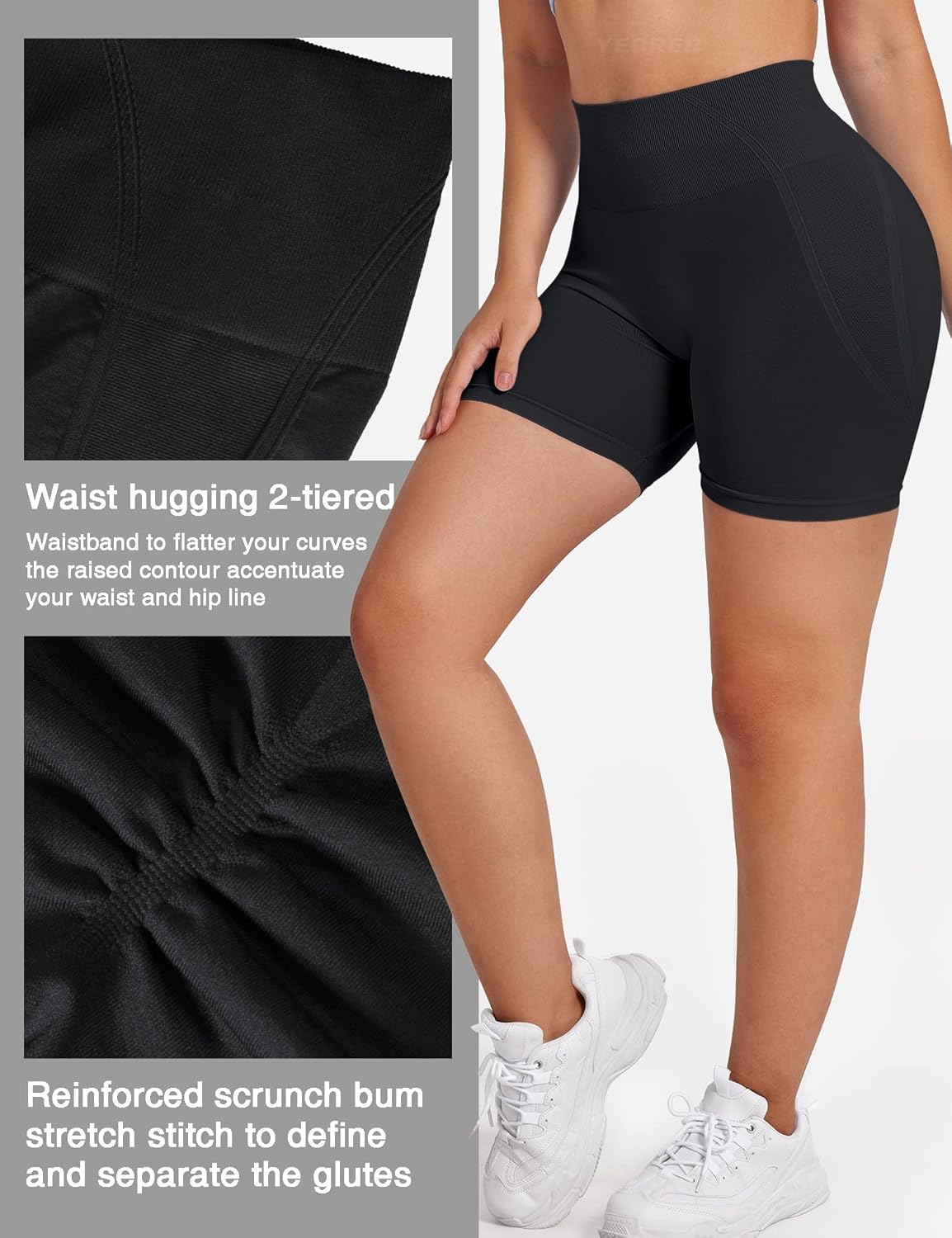 YEOREO Seamless Scrunch Workout Shorts - High Waisted Butt Lifting Yoga & Gym Biker Shorts for Women
