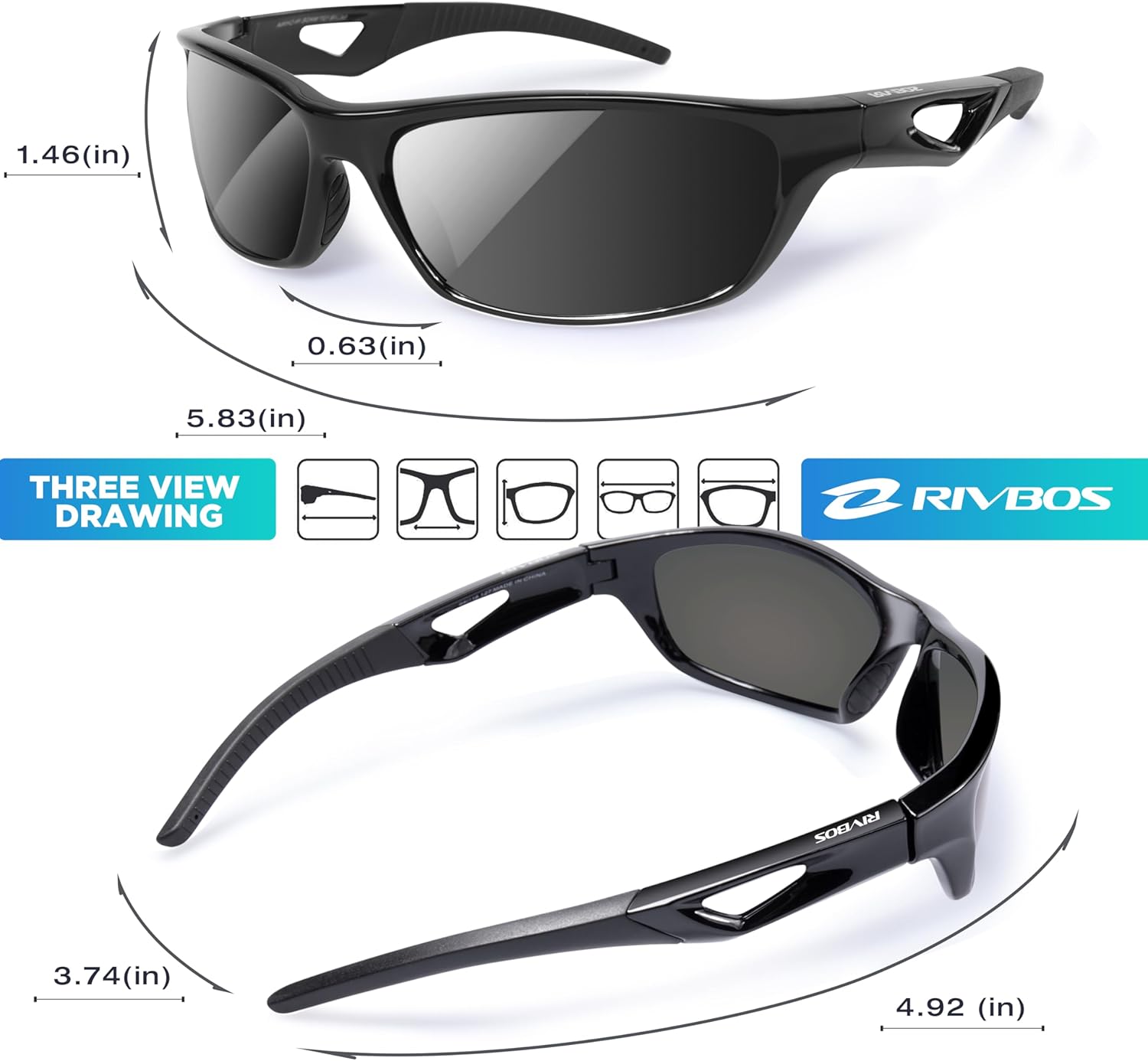RIVBOS Polarized Sports Sunglasses - TR90 Frame for Men & Women | Ideal for Cycling, Fishing, Running