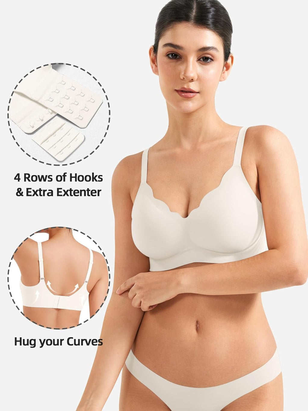 YEOREO Wireless Push-Up Bra - Full Coverage Seamless Comfort Bralette | Scalloped Design