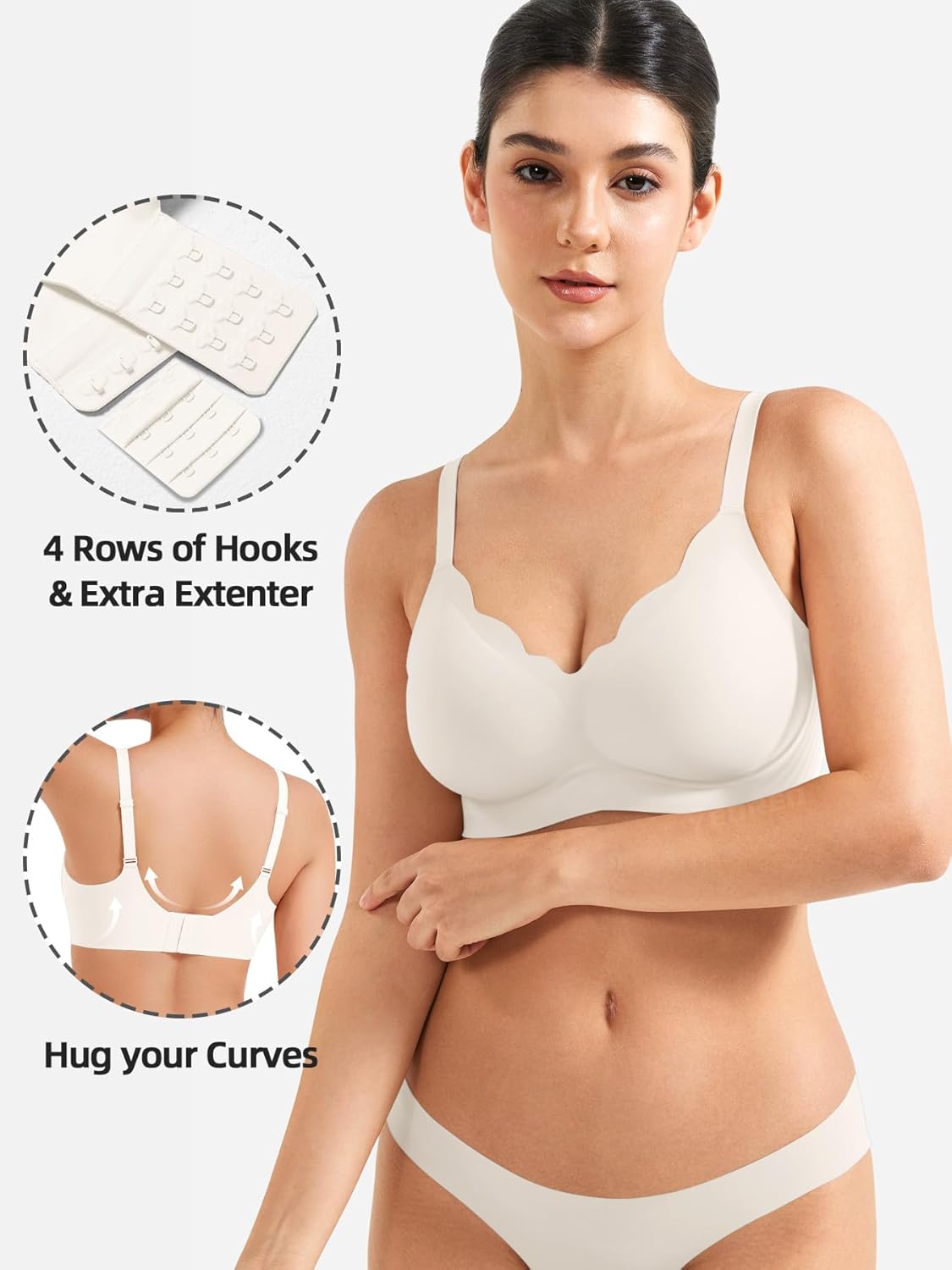 YEOREO Wireless Push-Up Bra - Full Coverage Seamless Comfort Bralette | Scalloped Design