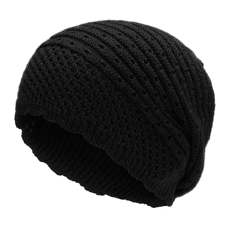 Crochet Slouchy Beanie for Women - One Size, Plain Black (Variation: Plain Black+One Size)