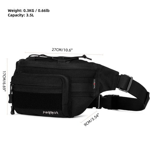 AMHEH 3.5L Tactical Fanny Pack for Men – Crossbody Waist Bag for Everyday Carry & Weekend Travel, Fits 28"-50" Waists (Black)