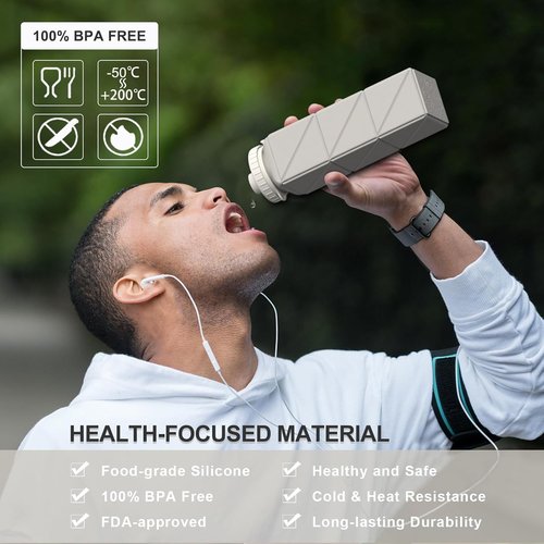 Beautail Collapsible Water Bottle - 20.6oz Silicone Travel Bottle | BPA-Free, Leakproof, Portable (Starlight)