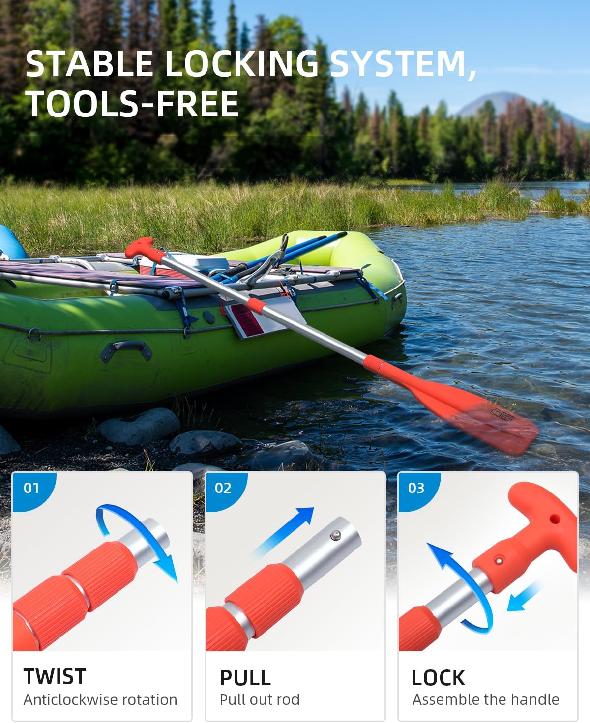 OCEANBROAD Telescoping Emergency Paddle - 42'' Collapsible Aluminium Shaft for Kayaking & Boating | Orange