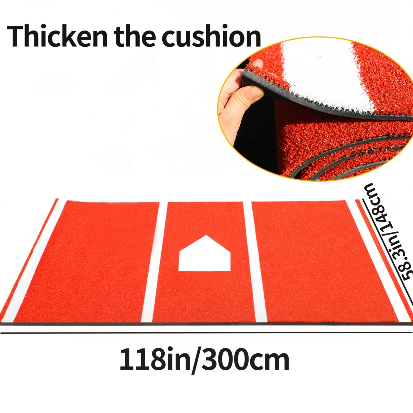 Qryovsa Thickened Baseball Hitting Mat 10ft x 5ft Home Plate Batters Box Turf Mat,0.4in Thick Waterproof Indoor/Outdoor Batting Cage Mat for Softball Pitching Mound, with Portable Carry Bag