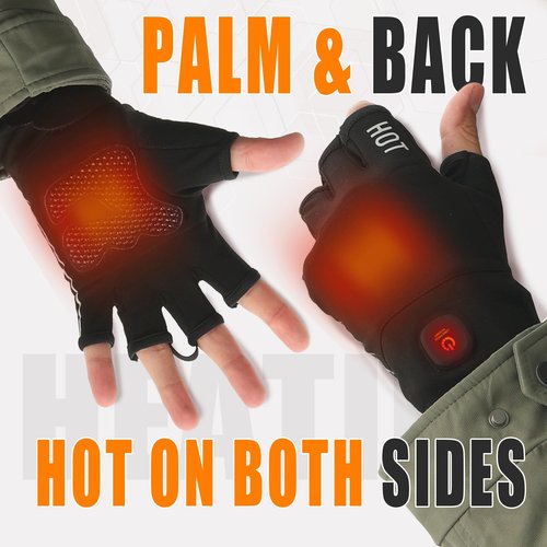 voodoospot Rechargeable Heated Fingerless Gloves for Women Hand Warmer Desk for Men Electric for Motorcycle Work Football Hunting ski Golf Thin Portable Reusable Battery