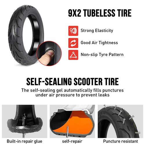 9x2 Tubeless Tire,9X2 Self-Sealing Scooter Tire Built-in Live Glue Repairable Compatible for Gotrax Gxl V2/Xiaomi M365/Pro/1S/Hiboy S2 Electric Scooter