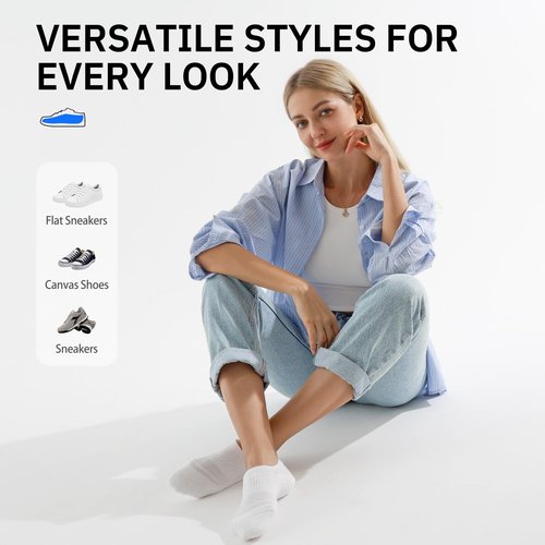 CLOSEMATE No Show Ankle Socks for Women Cushioned Low Cut Non Slip with Silicone Grips 6 Pairs(6White, Size S)