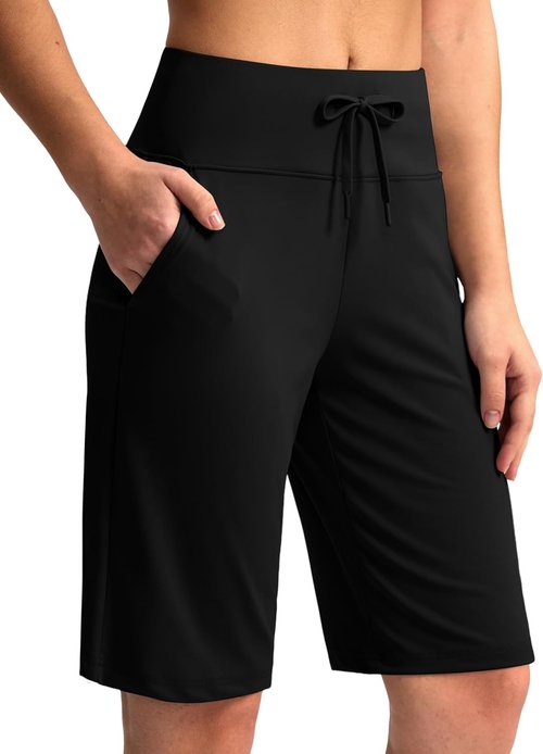 G Gradual Women's Bermuda Shorts with Pockets 11" Knee Length Stretch Comfy Drawstring Long Shorts for Women Summer Walking