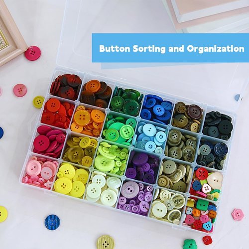 Megoogo Clear Plastic Organizer Box - 24 Grids with Adjustable Dividers for Crafts & Small Items | Bead Storage Container with Labels