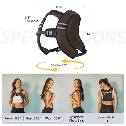 ZELUS Weighted Vest, Washable Z-Fit Soft Iron Weighted Vest for Women and Men, 5/10/15 lb Weight Vest with Reflective Strips & Adjustable Straps, Ultra Thin Weight Vest for Gym Strength Training (15lb) Brown