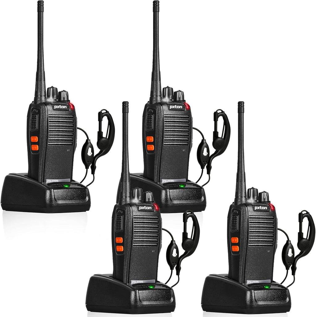 Pxton Walkie Talkies 777S & 888S - Long Range Rechargeable Two-Way Radios with Earpieces | 8 Pack