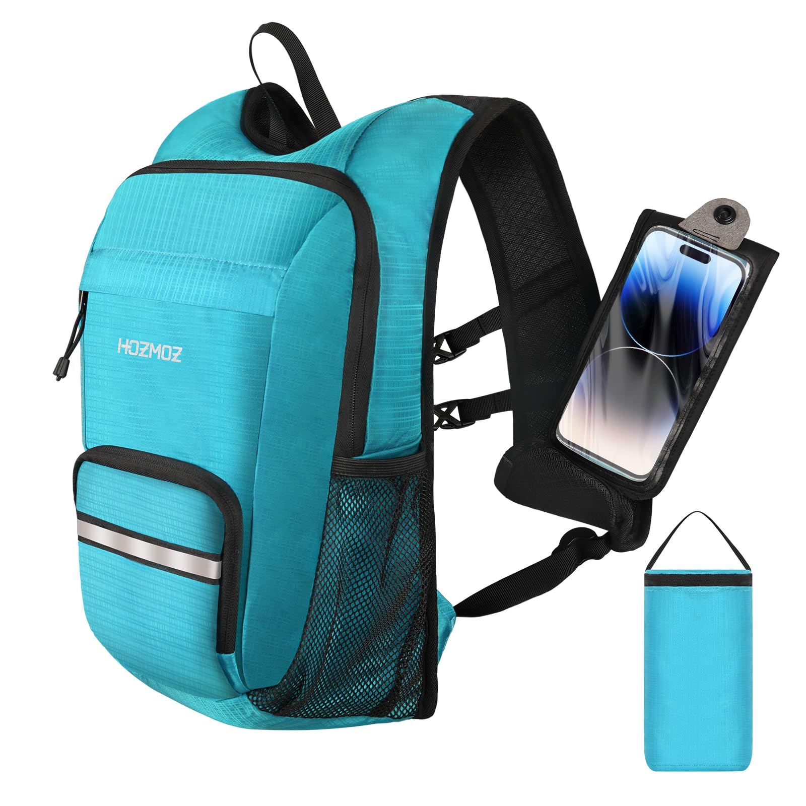 HOZMOZ 10L Small Hiking Backpack For Women Men, Lightweight Travel Packable Back Pack, Foldable Camping Hiking Daypack With Vest-style and Touchscreen Phone Pocket (Lake Green)