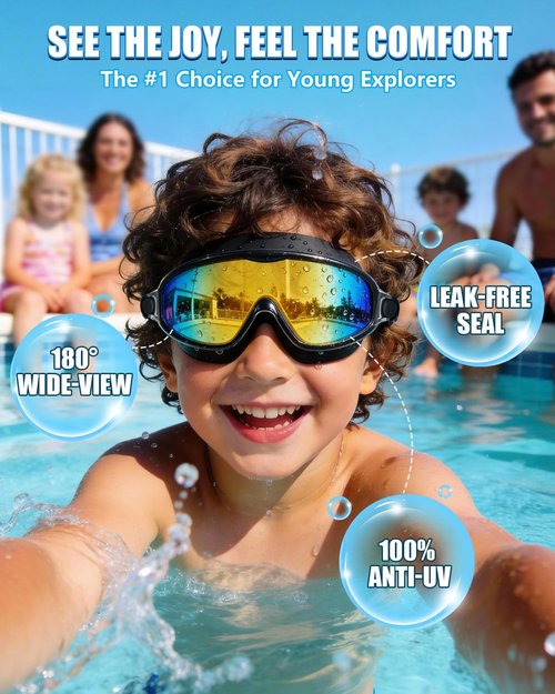 Aegend Swim Goggles for Kids 3-14 - 2 Pack Wide Frame, Anti-Fog & UV Protection for Clear Vision