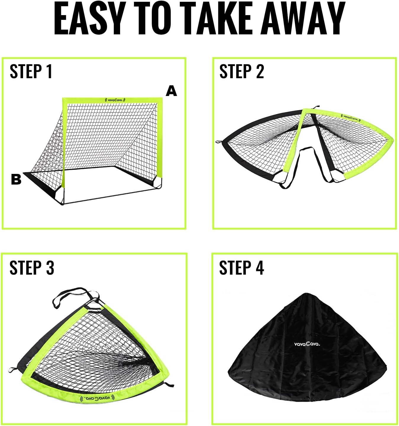 VavaCava Portable Soccer Goals Set - 4'x3' with 2 Nets, Balls, Cones & Pump for Kids Outdoor Fun