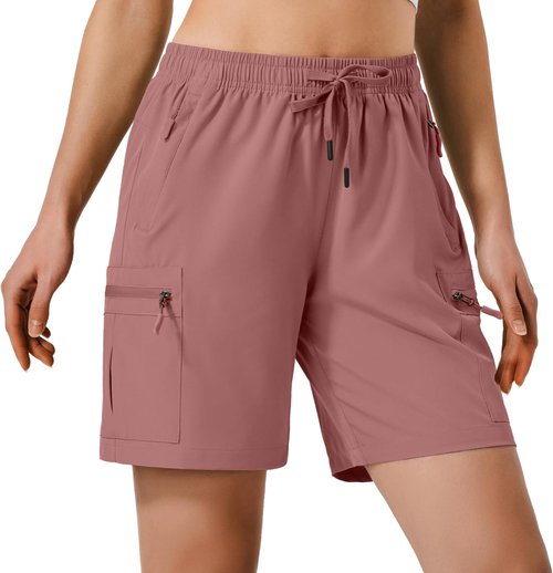 Hugut Women's Quick-Dry Hiking Cargo Shorts - Lightweight, Water-Resistant, Zipper Pockets | Ideal for Camping & Travel