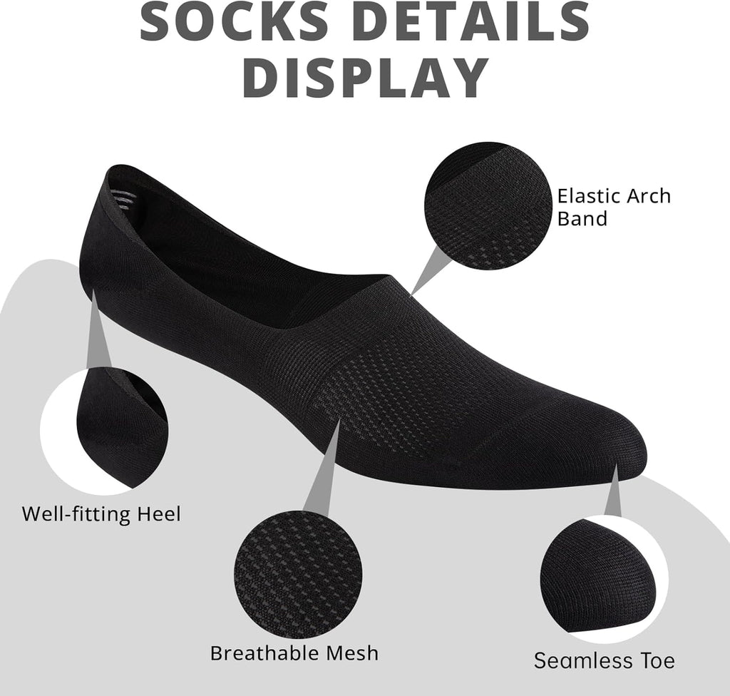 Cooplus No Show Socks for Men - Non-Slip Low Cut Cotton Invisible Design | 8 Pairs