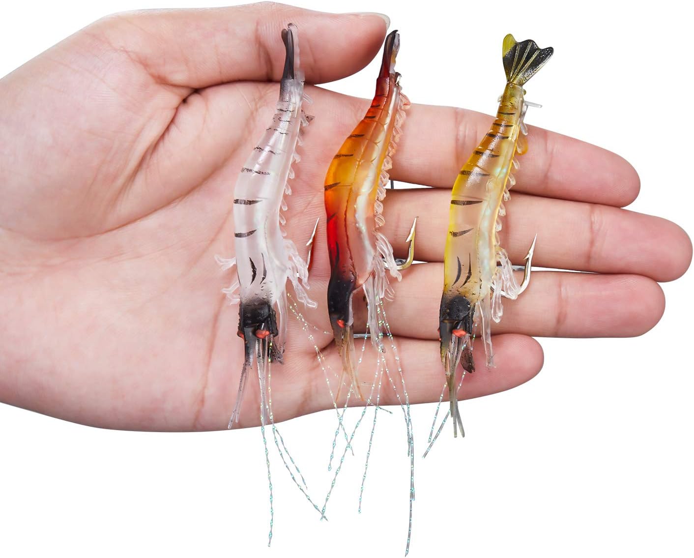 WANBY Fishing Shrimp Lures - Luminous Silicone Soft Bait Set with Hooks for Freshwater & Saltwater
