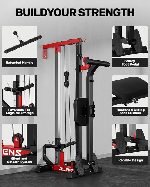 JELENS RC01 Foldable LAT Pulldown Machine - Adjustable Seat & 16 Positions | Home Gym Cable Station