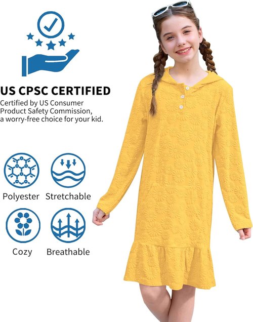 BesserBay Girls' Summer Long Sleeve Coverup - Quick-Dry Terry Fabric with Hood | Sizes 4-14 Years