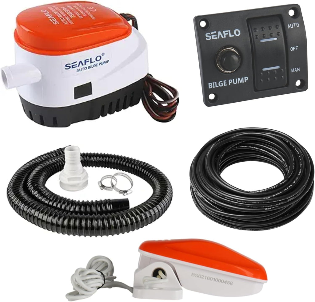 SEAFLO 06 Series Automatic Submersible Bilge Pump - 750 GPH, 12V Complete Bundle with Float Switch & Installation Kit