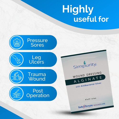 Silver Calcium Alginate Wound Dressing - Simpurity - 4"x 5" Individual Thick Pads - Dressing for Wound Care - Non-Stick Sterile Calcium Alginate Pads with Silver - Safe n' Simple Wound Care Products