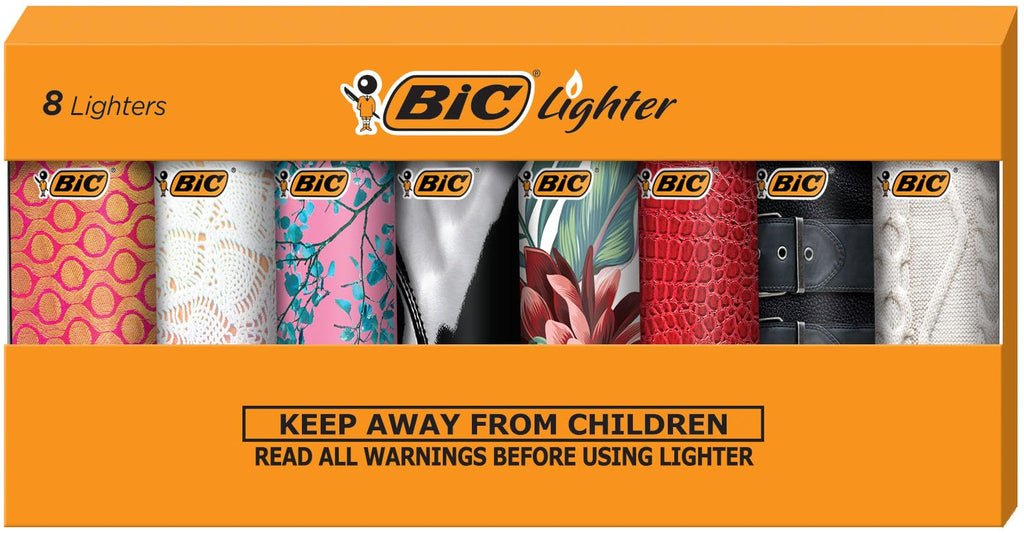 BIC Mini Lighter, Fashion Collection, Assorted Unique Designs, Pack of 8
