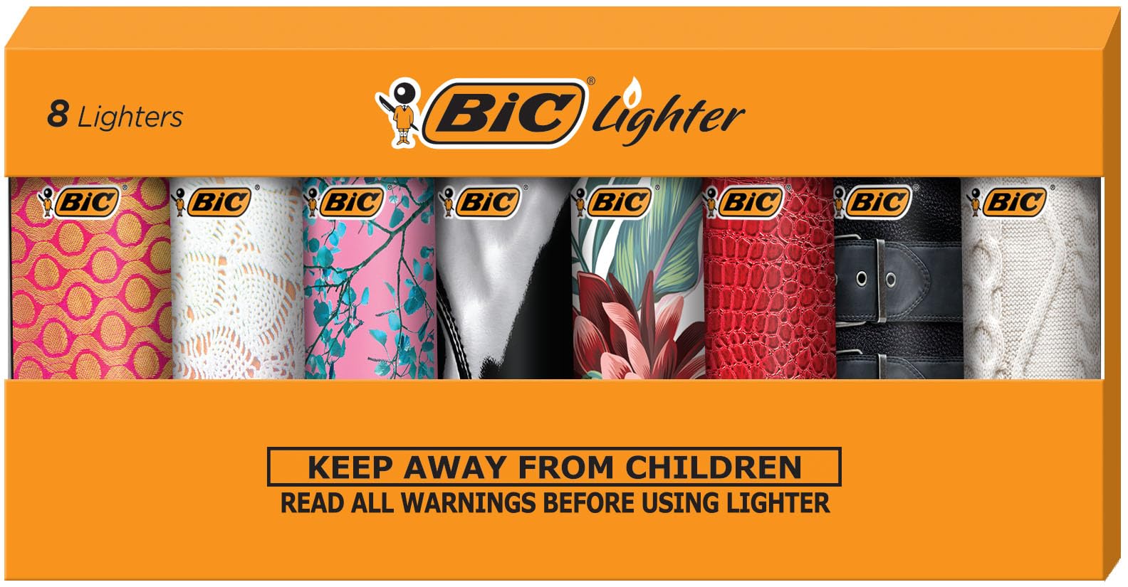 BIC Mini Lighter, Fashion Collection, Assorted Unique Designs, Pack of 8