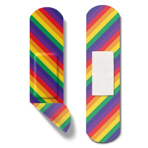 CURAD Pride Bandages, 2 Designs, Plastic, Standard Bandages are .75" x 3", 30 Count (4 Pack)
